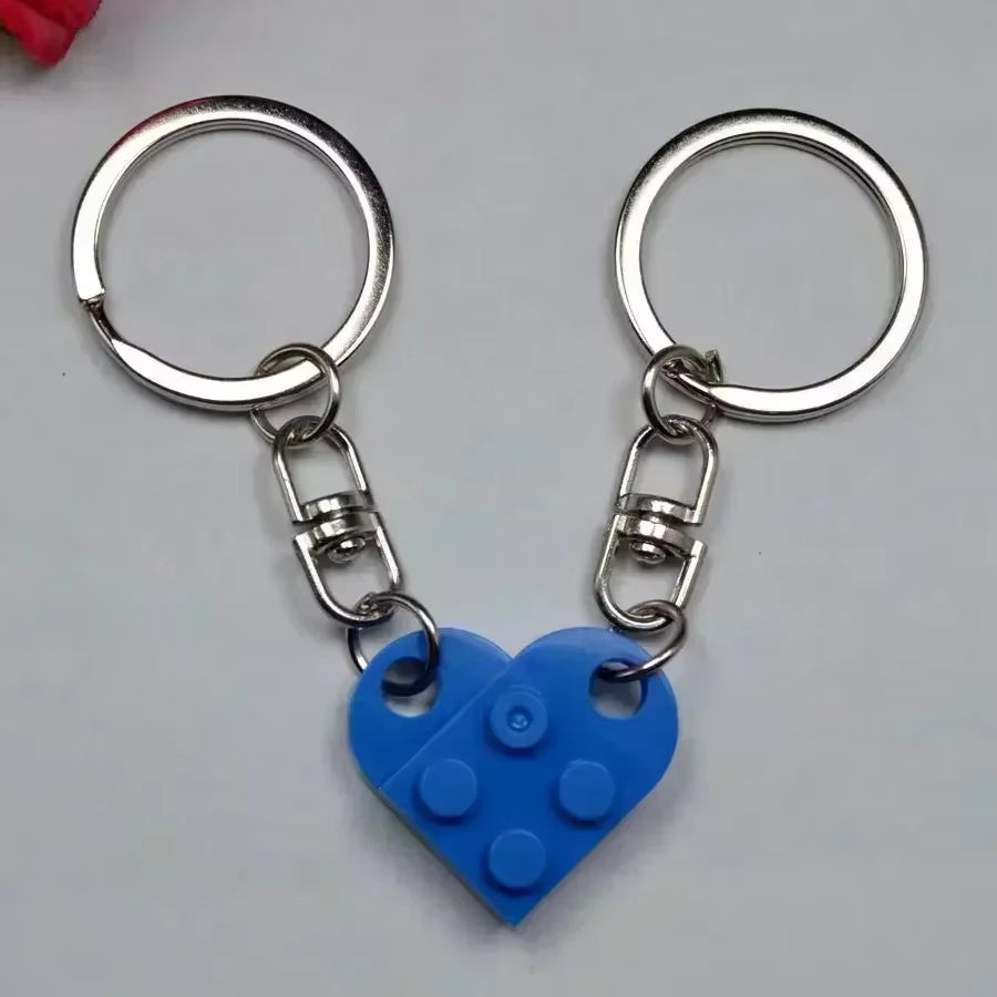 2Pair Cute Love Heart Building Block Keychains for Couples Women Men Friendship Separable Love Heart Brick Key Ring Jewelry Gift