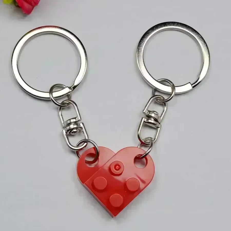 2Pair Cute Love Heart Building Block Keychains for Couples Women Men Friendship Separable Love Heart Brick Key Ring Jewelry Gift