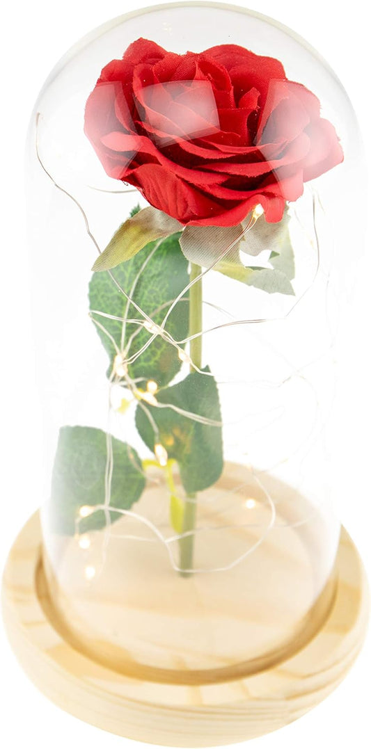 Enchanted Beauty and the Beast Forever Rose in Glass Dome for Women, for Anniversaries, Weddings & Birthdays, Red