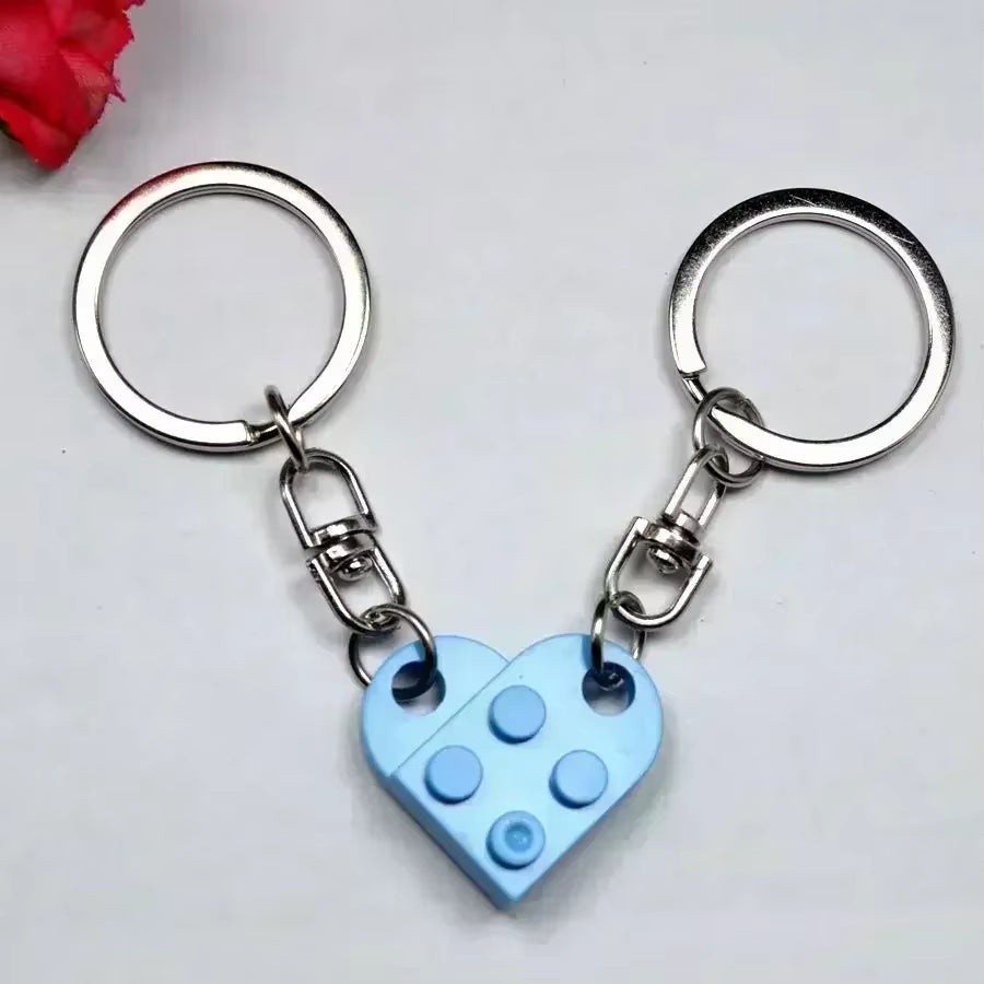 2Pair Cute Love Heart Building Block Keychains for Couples Women Men Friendship Separable Love Heart Brick Key Ring Jewelry Gift